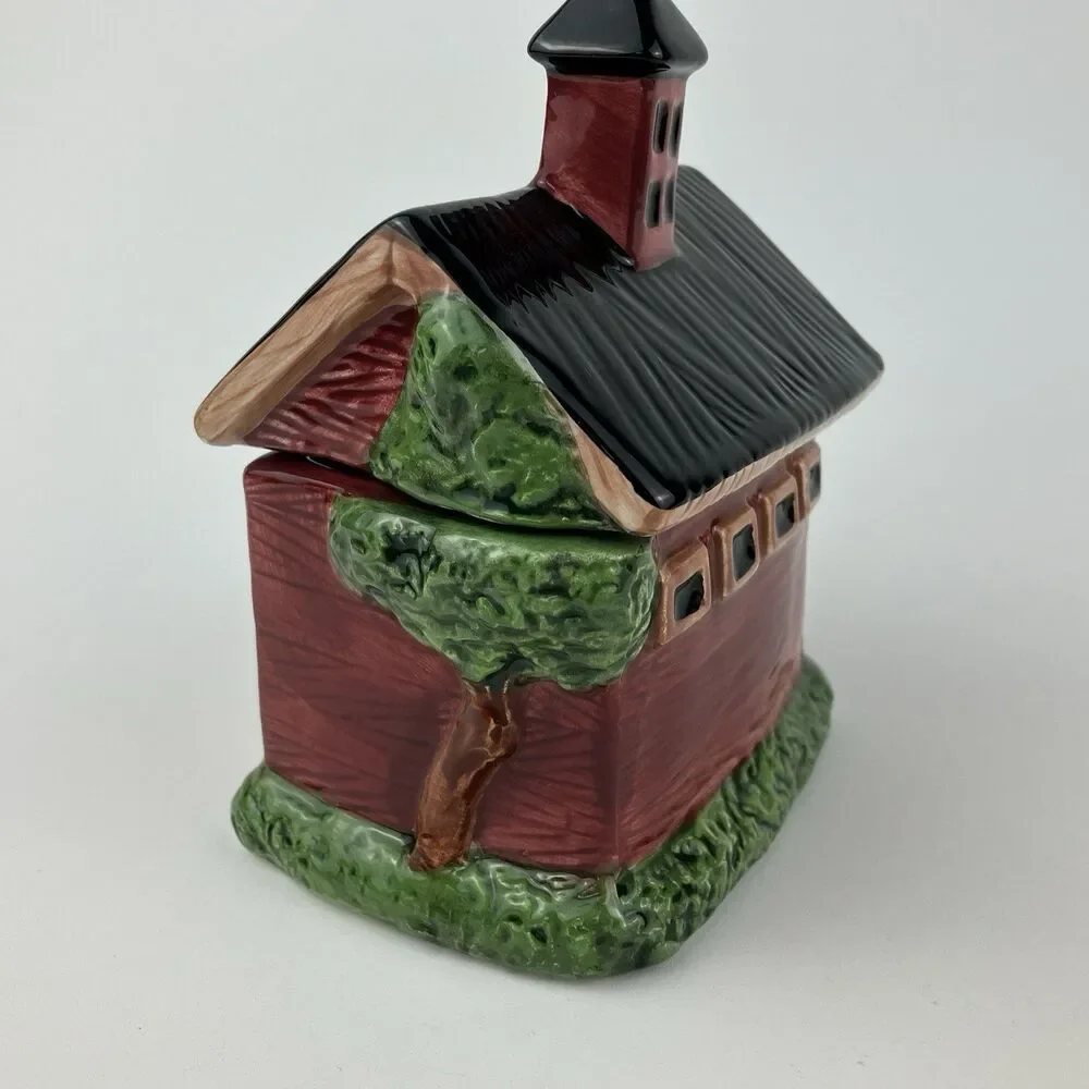Warren Kimble Sakura Red Barns | Hand Painted Ceramic Salt & Pepper Full Set VTG
